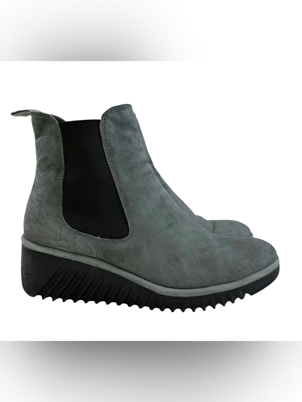 Fly London Gray Suede Chelsea Wedge Ankle Boots